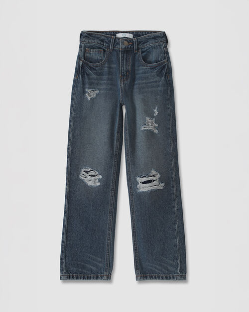 Jeans Straight Azul Destrucciones